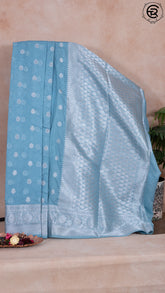 Pigeon Blue Semi Georgette Banarasi Warm Silk Saree